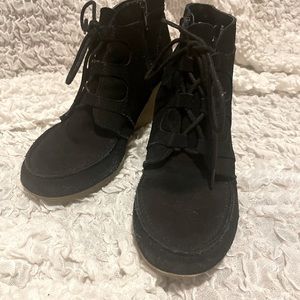 MIA black leather lace up wedges
